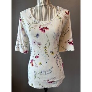 Time and Tru Womens L Floral Tee White Short Sleeve Soft Casual Top